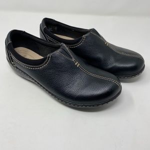 Clarks Collection Ashland Joy Black Leather Slip On Loafers Women's Size 9.5 W